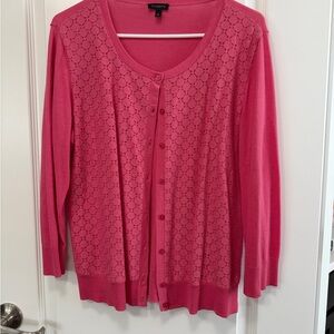 Talbots Pink Cardigan Sweater with Textured Knit Design